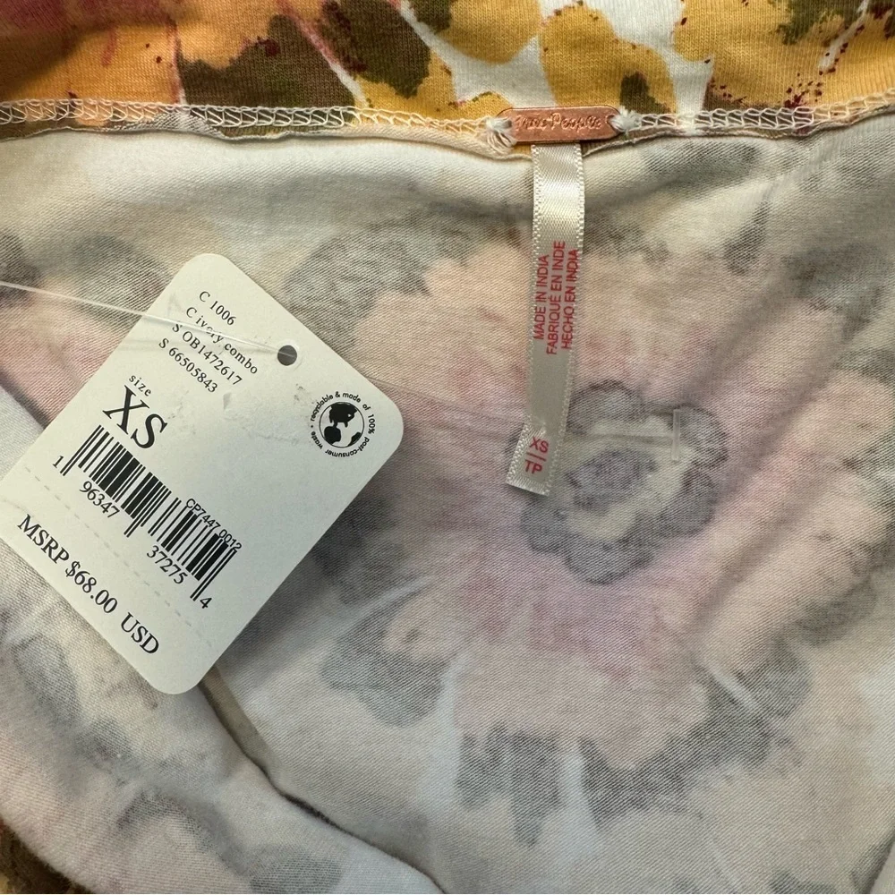 NWT Free People Give Me More Top Ivory Floral Crop Puff Sleeve Square Neck Sz XS